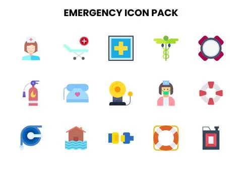Emergency Flat Bundle Icons Pack Stock Illustration