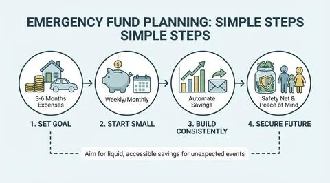 Emergency fund planning simple steps to secure future illustration Stock Illustration