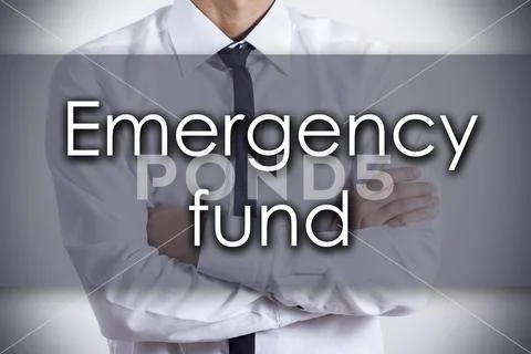 Emergency fund - Young businessman with text - business concept Stock Photos