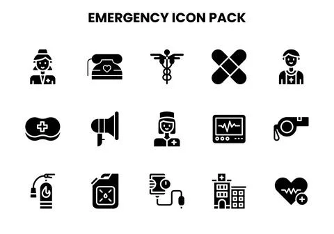 Emergency Glyph Icons Pack Stock Illustration