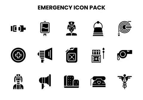 Emergency Glyph Set Icons Pack Stock Illustration