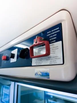 Emergency hand brake, interior elements of public transport Foto stock