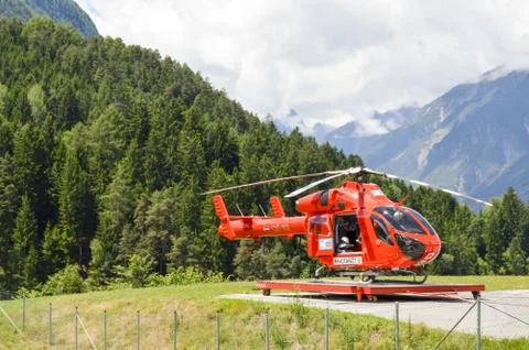 Emergency helicopter on its base Stock Photos