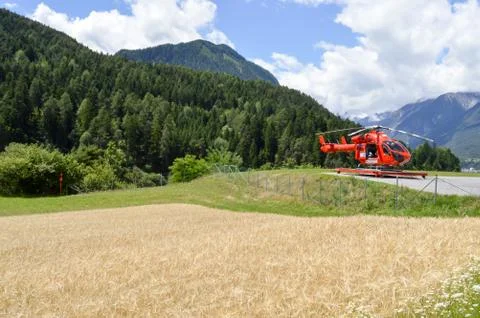 Emergency helicopter on its base Foto stock