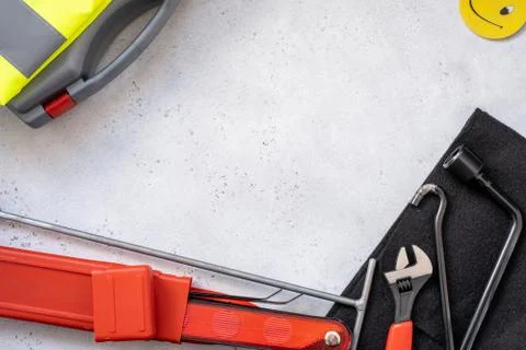 Emergency kit of the car. concept-flat Ley car care, accident prevention. Stock Photos