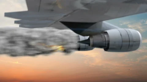 Emergency landing of a airplane with left engine on fire. Video stock 57391727