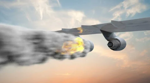 Emergency landing of a airplane with left engine on fire. Stock Footage 57392355