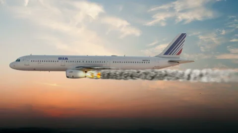 Emergency landing of a airplane with left engine on fire. Stock-Footage 57393361