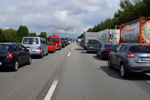 Emergency Lane during a traffic jam Stock Photos