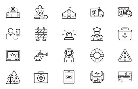 Emergency line icon set. Linear icon collection. Editable stroke. Vector il.. Stock Illustration