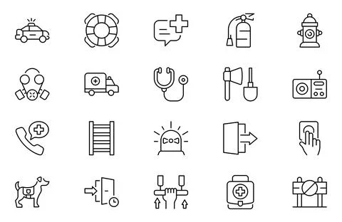 Emergency line icon set. Linear icon collection. Editable stroke. Vector il.. Stock Illustration