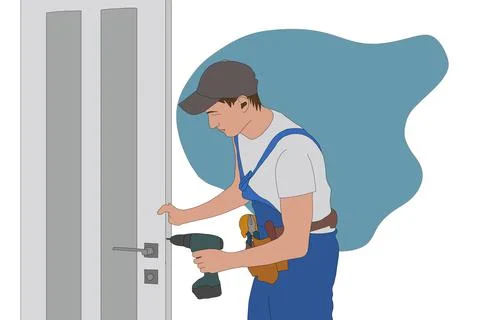 Emergency Locksmith Service. Professional Locksmith Mechanic Work. Flat Cartoon Stock Illustration
