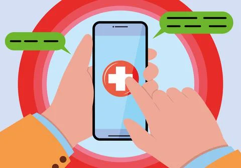 Emergency medical call in phone withe chat Illustrazione stock