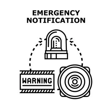Emergency notification process with warning sign and alarm system Stock Illustration