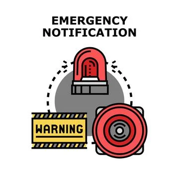 Emergency notification process with warning sign and alarm system Illustrazione stock