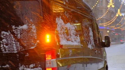 Emergency orange lights on the black van. Stock Footage 148090782