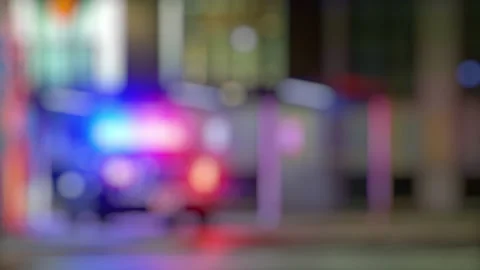 Emergency Out of Focus Bokeh Background, Blue Red Flashing Law Accident Scene Stock Footage 156595428