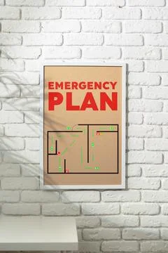 Emergency plan poster showing evacuation routes in a clear and simple layout Stock Photos