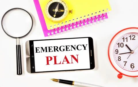Emergency plan. The text label in the screen of the smartphone. Stock Photos