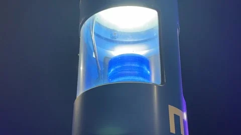 Emergency Pole at Rest Stop - CU of Blue Light - Peoria, IL - 5/23/24 Stock Footage 276396373