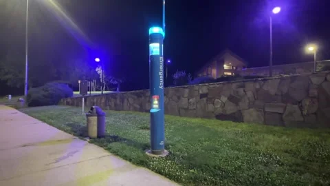 Emergency Pole at Rest Stop Parking Lot - Blue Light - Peoria, IL - 5/23/24 Stock Footage 276396370