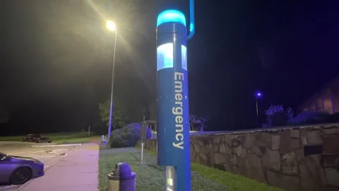 Emergency Pole at Rest Stop Parking Lot - Blue Light - Peoria, IL - 5/23/24 Stock Footage 276396371
