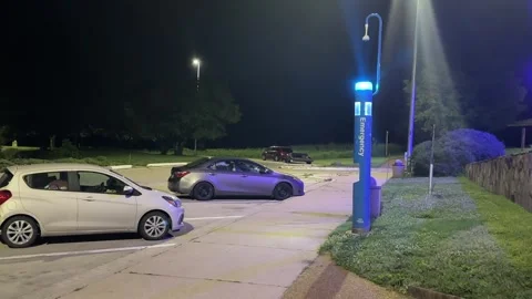 Emergency Pole at Rest Stop Parking Lot - Young Female - Peoria, IL - 5/23/24 Stock Footage 276396406