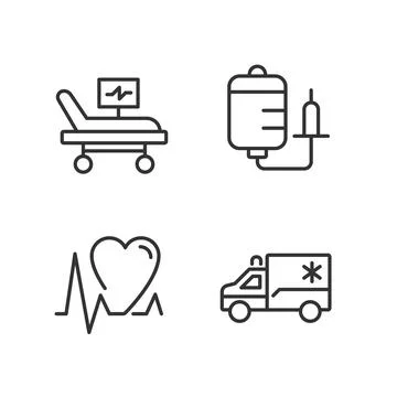 Emergency procedures pixel perfect linear icons set Stock Illustration