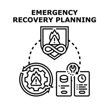Emergency recovery planning process and business continuity concepts Stock Illustration