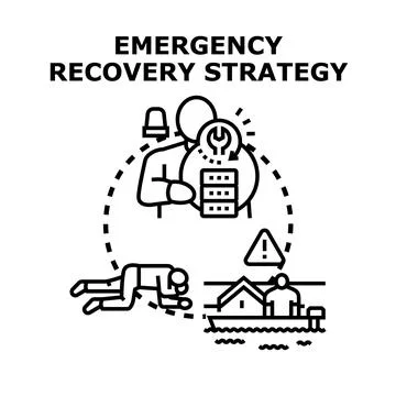 Emergency recovery strategy planning data restoration after disaster イラスト素材