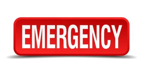 Emergency red 3d square button isolated on white background Stock Illustration