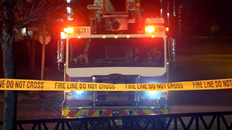 Emergency Red Firefighter Rescue Red Firetruck Firemen Vehicle Department Stock Footage 128548080