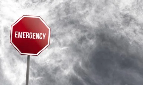 Emergency - red sign with clouds in background Stock Illustration