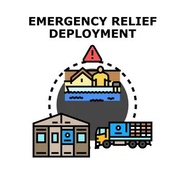 Emergency relief deployment delivering aid after disaster Stock Illustration