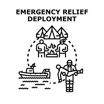 Emergency relief deployment with rescue team helping people Illustrazione stock
