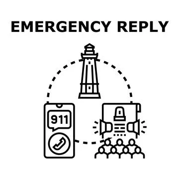 Emergency reply communication system receiving call and broadcasting alert Illustrazione stock