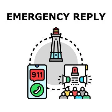 Emergency reply communication system receiving call and broadcasting alert Illustration