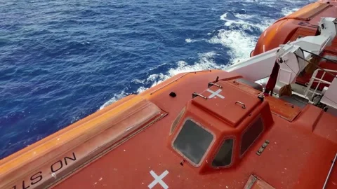 Emergency Rescue Boat Deployment in Calm Waters Stock Footage 299923596