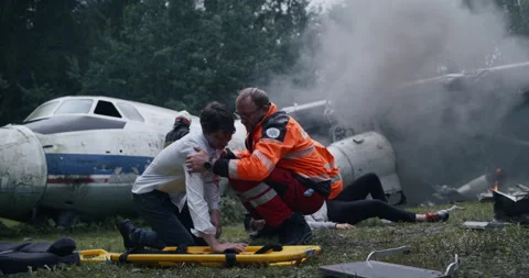 Emergency Rescue Service Saving Passengers From Plane Crash Stock Footage 295804588