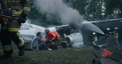 Emergency Rescue Service Saving Passengers From Plane Crash Stock Footage 295805958