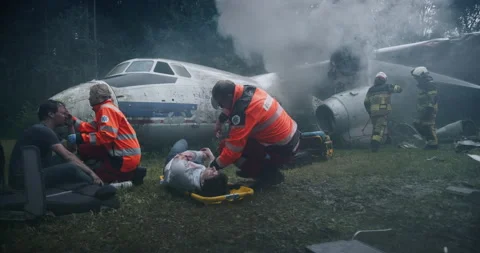Emergency Rescue Service Saving Passengers From Plane Crash Stock Footage 295807560