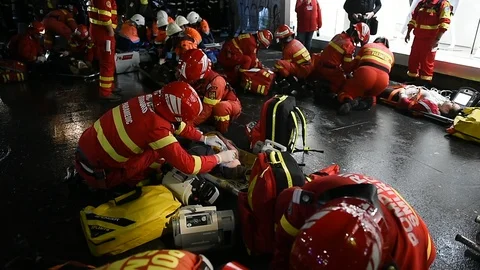 Emergency rescue team in action during Vigorous Warrior 스톡 동영상 108434161