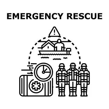 Emergency rescue workers preparing for flood disaster aid Illustrazione stock