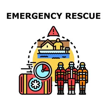 Emergency rescue workers preparing for flood disaster aid Stock Illustration