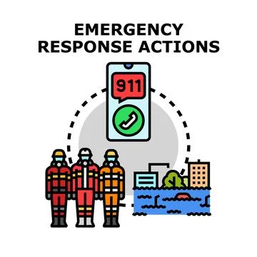 Emergency response actions calling disaster relief services Stock Illustration