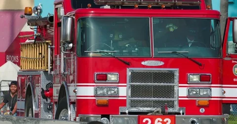 Emergency response of fire department paramedics in Venice Beach, Los Angeles 4K Video stock 69757745