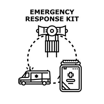 Emergency response kit concept with medical vehicle and loud speaker Stock Illustration