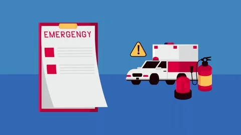 Emergency response service animation featuring ambulance clipboard fire ext.. Stockbeeldmateriaal 333719426