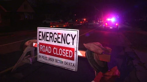 Emergency road closed sign blocking road after severe storm Stock Footage 44269242