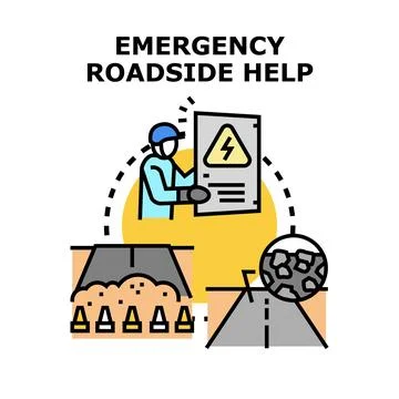 Emergency roadside help concept for vehicle breakdown or road damage Stock Illustration